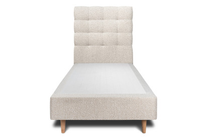 Lit 90x190 cm - Sommier tapissier H35 cm + tête de lit capitonnée - Tissu Bouclette Beige Clair