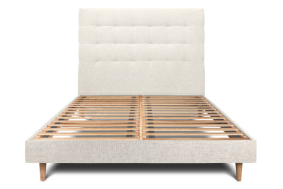 Lit 150x200 cm - Sommier à lattes H29 cm + tête de lit capitonnée - Tissu Toile natté Beige Clair
