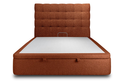 Lit coffre 200x200 cm avec Tête de lit capitonnée - Tissu Bouclette Terracotta