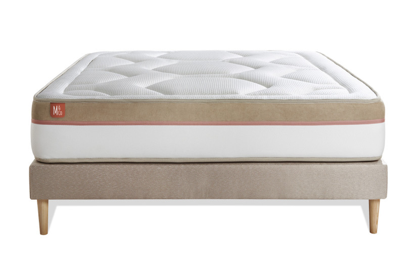 Ensemble Matelas Sommier 140x200 cm - Sommier Beige (déjà monté) - Le Cosy