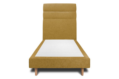 Lit 90x190 cm - Sommier tapissier H29 cm + tête de lit à lignes - Tissu Toile natté Jaune