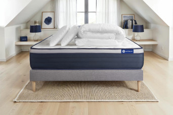 Pack lit complet 200x200 cm - Matelas + Sommier Gris (en kit) + 2 oreillers + Couette - Actiflex Max Pack lit complet 200x200 cm - Matelas + Sommier Gris (en kit) + 2 oreillers + Couette - Actiflex Max