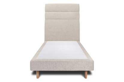 Lit 90x200 cm - Sommier tapissier H29 cm + tête de lit à lignes - Tissu Toile natté Beige Clair