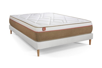 Pack lit complet 200x200 cm - Matelas + Sommier Blanc (en kit) + 2 oreillers + Couette - Le Soyeux