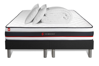 Pack lit complet 200x200 cm - Matelas + 2 Sommiers noirs + 2 oreillers + Couette - Form