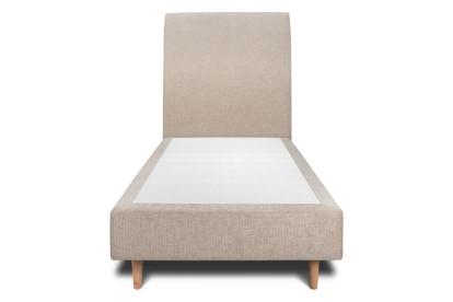 Lit 90x190 cm - Sommier tapissier H35 cm + tête de lit tapissée - Tissu Toile natté Beige Brun