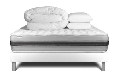 Pack lit complet 160x200 cm - Matelas + Sommier Blanc (en kit) + 2 oreillers + Couette - Vitalspring Recover