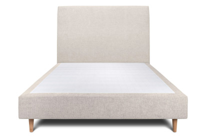 Lit 150x190 cm - Sommier tapissier H35 cm + tête de lit tapissée - Tissu Toile natté Beige Clair