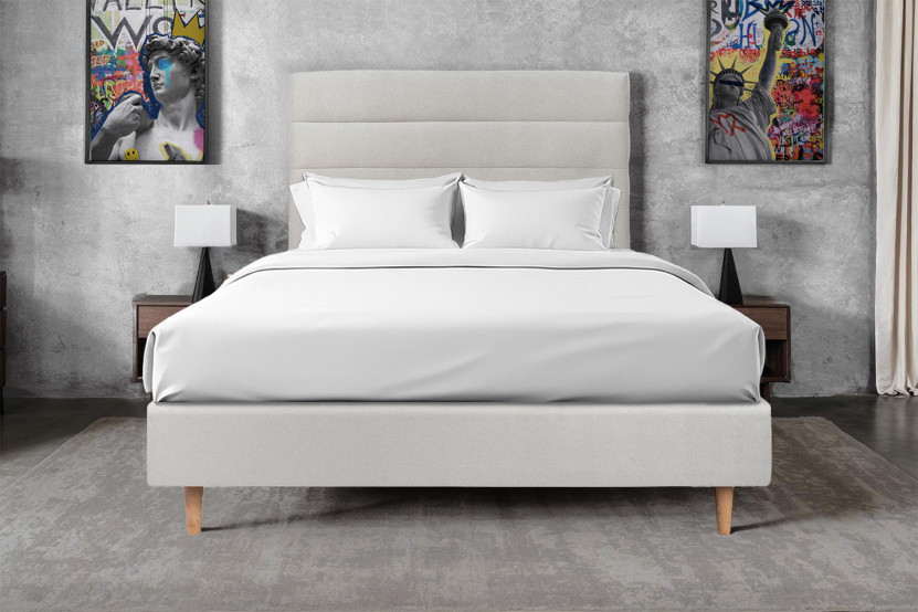 Lit 140x200 cm avec Tête de lit à lignes - Tissu Velours