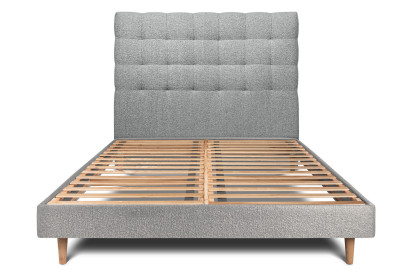 Lit 160x200 cm - Sommier à lattes H29 cm + tête de lit capitonnée - Tissu Bouclette Gris