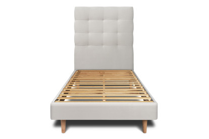 Lit 90x200 cm - Sommier à lattes H29 cm + tête de lit capitonnée - Tissu Velours Gris Clair