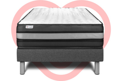 Ensemble Matelas Sommier 90x190 cm - Sommier Gris (en kit) - Vital Power Zen