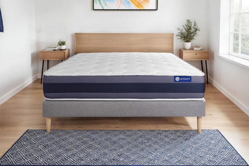 Ensemble Matelas Sommier 160x200 cm - Sommier Gris (en kit) - Actimemo Morpho