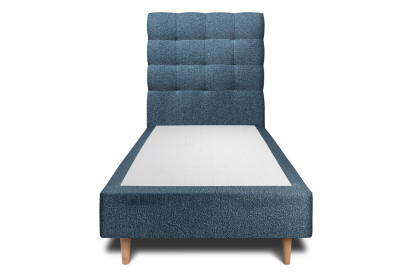 Lit 90x190 cm - Sommier tapissier H35 cm + tête de lit capitonnée - Tissu Bouclette Bleu