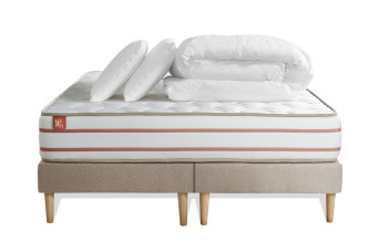 Pack lit complet 200x200 cm - Matelas + 2 Sommiers Beiges + 2 oreillers + Couette - Le Doux Pack lit complet 200x200 cm - Matelas + 2 Sommiers Beiges + 2 oreillers + Couette - Le Doux
