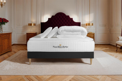 Pack lit complet 140x200 cm - Matelas + Sommier Noir (en kit) + 2 oreillers + Couette - George V
