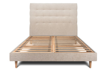 Lit 150x190 cm avec Tête de lit capitonnée - Tissu Toile natté