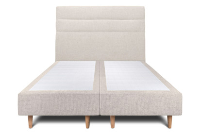 Lit 2x 90x200 cm - Sommier tapissier H35 cm + tête de lit à lignes - Tissu Toile natté Beige Clair