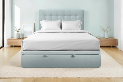 Lit coffre 160x200 cm avec Tête de lit capitonnée - Tissu Velours Gris Bleuté