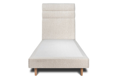 Lit 90x190 cm - Sommier tapissier H29 cm + tête de lit à lignes - Tissu Bouclette Beige Clair