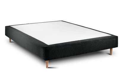 Lit 140x190 cm - Sommier tapissier H35 cm + tête de lit capitonnée - Tissu Bouclette Noir