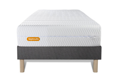 Ensemble Matelas Sommier 90x200 cm - Sommier Gris (déjà monté) - Memo Bio