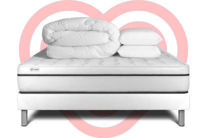 Pack lit complet 160x200 cm - Matelas + Sommier Blanc (en kit) + 2 oreillers + Couette - Vital Spa
