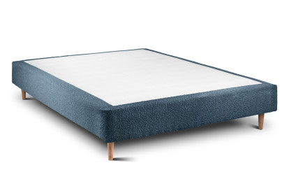 Lit 150x190 cm - Sommier tapissier H35 cm + tête de lit tapissée - Tissu Bouclette Bleu