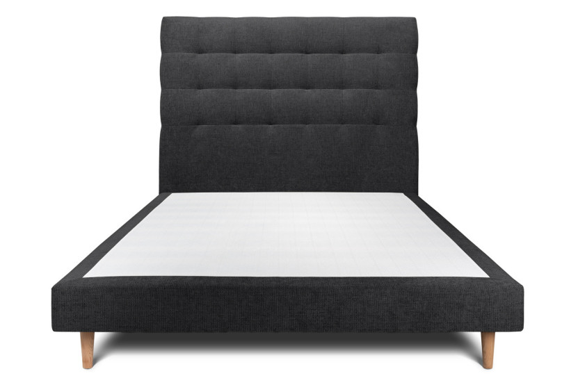Lit 140x190 cm avec Tête de lit capitonnée - Tissu Toile natté