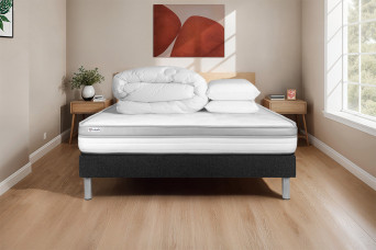 Pack lit complet 200x200 cm - Matelas + Sommier Noir (en kit) + 2 oreillers + Couette - Vital Relax Pack lit complet 200x200 cm - Matelas + Sommier Noir (en kit) + 2 oreillers + Couette - Vital Relax