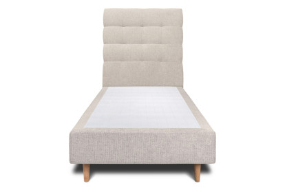 Lit 90x200 cm - Sommier tapissier H35 cm + tête de lit capitonnée - Tissu Toile natté Beige Clair