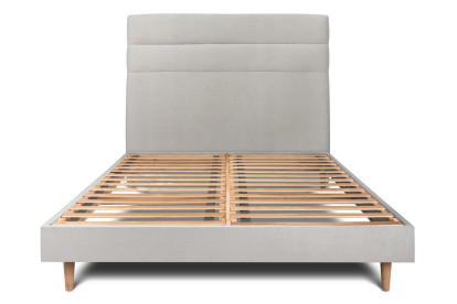 Lit 135x190 cm - Sommier à lattes H29 cm + tête de lit à lignes - Tissu Velours Gris Clair