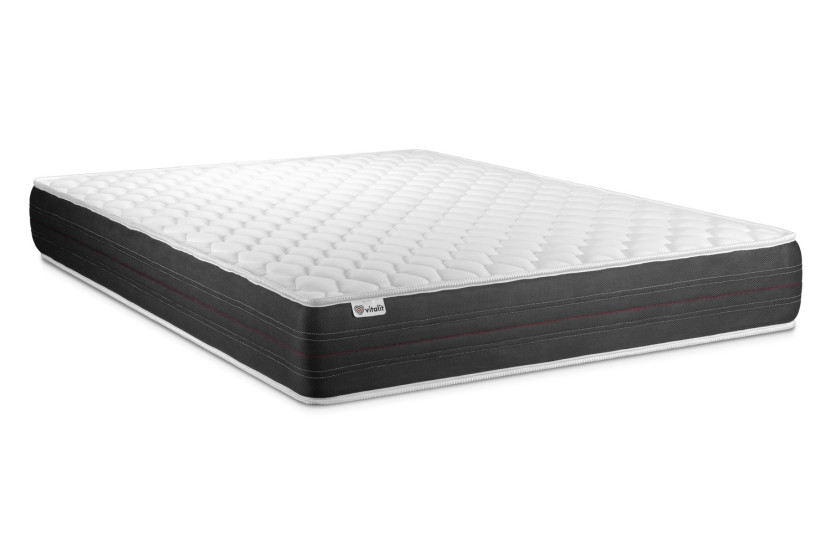 Pack lit complet 160x200 cm - Matelas + Sommier Noir (en kit) + 2 oreillers + Couette - Vitalspring