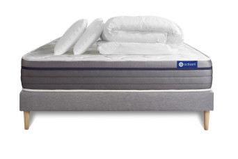 Pack lit complet 200x200 cm - Matelas + Sommier Gris (en kit) + 2 oreillers + Couette - Actiflex Zen