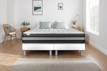 Ensemble Matelas Sommier 160x200 cm - 2 Sommiers Blanc - Vitalspring Zen