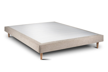 Lit 160x200 cm - Sommier tapissier H29 cm + tête de lit tapissée - Tissu Toile natté Beige Brun