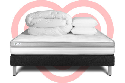 Pack lit complet 140x190 cm - Matelas + Sommier Noir (en kit) + 2 oreillers + Couette - Vital Relax