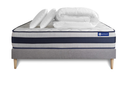 Pack lit complet 160x200 cm - Matelas + Sommier Gris (en kit) + 2 oreillers + Couette - Actimemo Ergo