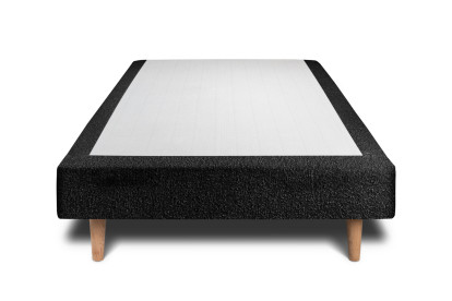 Lit 90x190 cm - Sommier tapissier H29 cm + tête de lit à lignes - Tissu Bouclette Noir