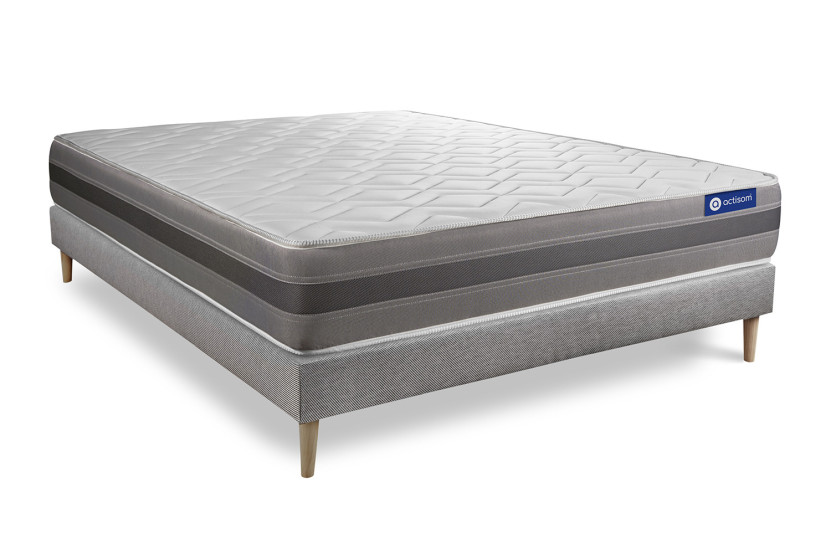 Ensemble Matelas Sommier 140x200 cm - Sommier Gris (en kit) - Actimemo Relax