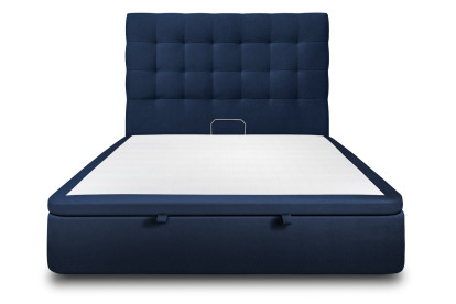 Lit coffre 140x190 cm avec Tête de lit capitonnée - Tissu Velours Bleu Océan