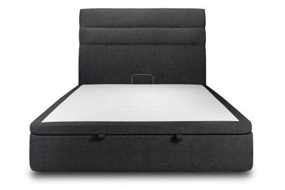 Lit coffre 140x190 cm avec Tête de lit à lignes - Tissu Toile natté Noir