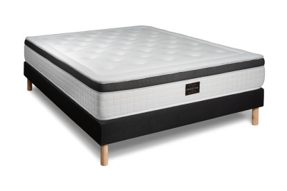 Pack lit complet 160x200 cm - Matelas + Sommier Noir + 2 oreillers + Couette - Privilège
