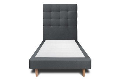 Lit 90x190 cm - Sommier tapissier H29 cm + tête de lit capitonnée - Tissu Velours Gris Anthracite
