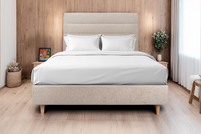 Tête de lit 160 cm Lignes - Tissu Toile Natté Beige Brun