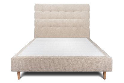 Lit 150x200 cm - Sommier tapissier H35 cm + tête de lit capitonnée - Tissu Toile natté Beige Brun