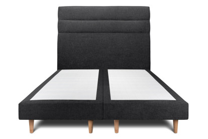 Lit 2x 100x200 cm - Sommier tapissier H29 cm + tête de lit à lignes - Tissu Toile natté Noir