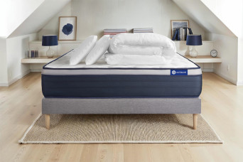 Pack lit complet 160x200 cm - Matelas + Sommier Gris (en kit) + 2 oreillers + Couette - Actimemo Max