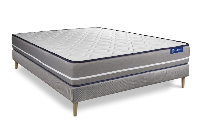Ensemble Matelas Sommier 180x200 cm - Sommier Gris (en kit) - Actimemo Pur