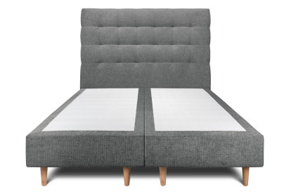 Lit 2x 90x200 cm - Sommier tapissier H35 cm + tête de lit capitonnée - Tissu Toile natté Gris Anthracite